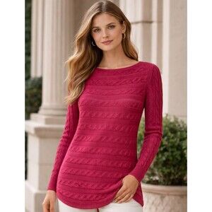 Lauren Ralph Lauren Cable Knit Tunic Sweater Soft Quiet Luxury Raspberry Pink S